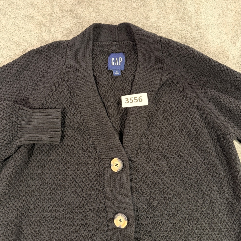 GAP Cardigan Sweater Womens S Black Cotton Knit Button Front Shawl Collar